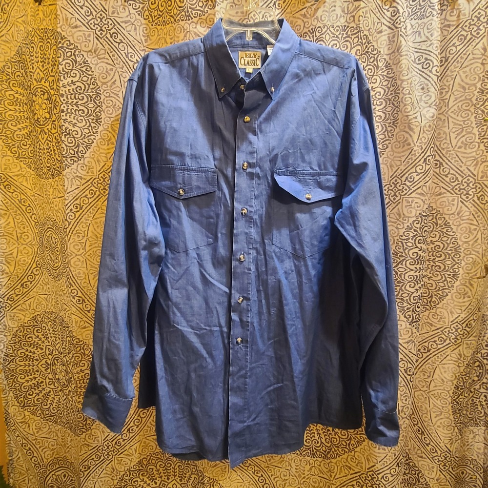Ely Classic Button Down Shirt Mens Large Blue Western Workwear Long Sleeve